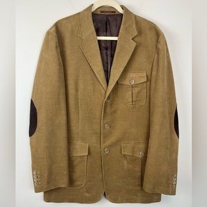 Tasso Elba Corduroy Safari Hunting Style Medium Jacket Cotton Khaki Elbow Patch